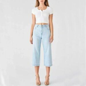 Anthro DL1961 Hepburn Cropped Jeans High Rise Wide Leg Light Wash in Ibiza